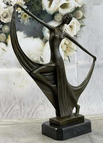 Slender Art Deco Dancer Showgirl Fashion Model Bronze Statue...