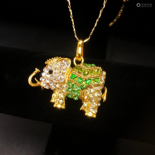 Bejeweled Green And Gold Rhinestone Ganesh Chaturthi Elephan...