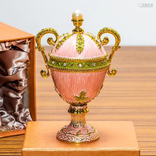 5.5â€ Pink Amphora Enameled Royal Inspired Russian Egg Figur...