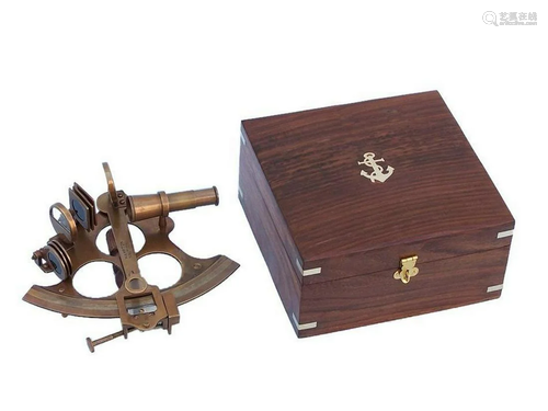 Captain's Antique Brass Sextant 8" with Rosewood B...