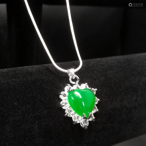 Mounted Green Jade Heart Shape Pendant On 925 Silver Plated ...