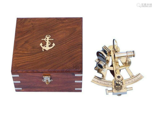 Captain's Brass Sextant with Rosewood Box 8"