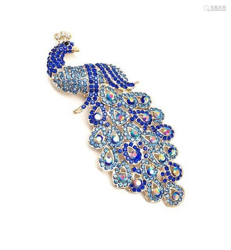 Large Royal Blue Jewel Peacock Broach