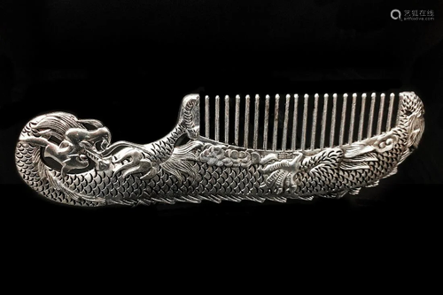 Tibetan Silver Chinese Dragon Comb