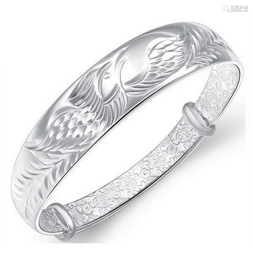 925 Silver Phoenix Bracelet Bangle With Open Clasp