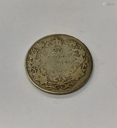 1914 Canadian 25 Cent Coin