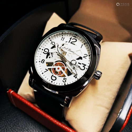 Mens L.A Banus Formal White Skeleton Chronograph Genuine Lea...