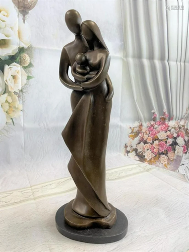 Modern Bronze Sculpture Statue Figure Abstract Couple Baby L...