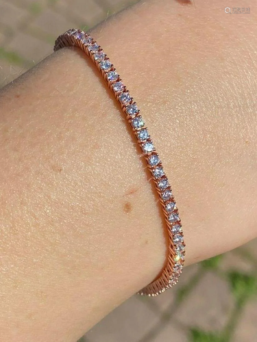 14k Rose Gold Over Real 925 Silver 2mm Tennis Bracelet