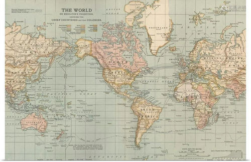 The World - Vintage Map Wall Art By Encyclopaedia Britannica...