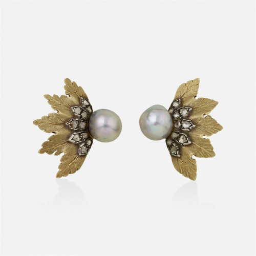 Mario Buccellati, Cultured pearl, diamond earrings