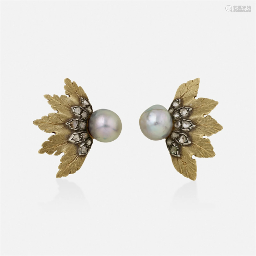 Mario Buccellati, Cultured pearl, diamond earrings