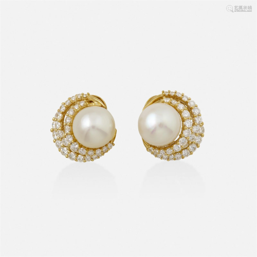 Cultured pearl and diamond earrings