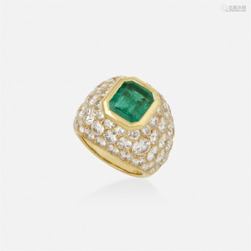 Tabbah, Emerald, diamond, and gold ring
