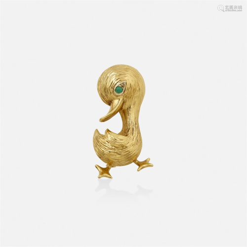 O.J. Perrin, Gold and green chalcedony duck brooch