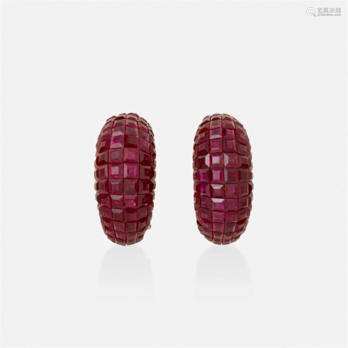 Invisibly-set ruby earrings