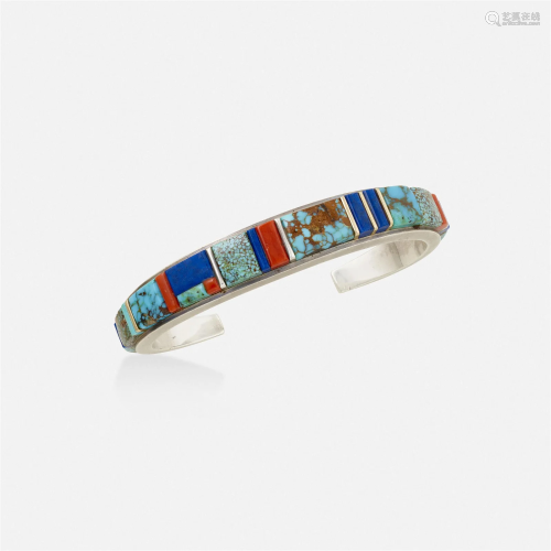 Charles Loloma, Hardstone and silver cuff bracelet