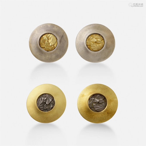 Jim Kelso, Two pairs of gold and silver disk earrings