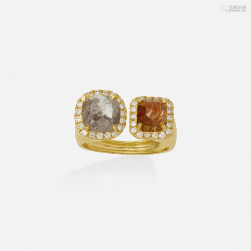 Colored diamond and gold ring