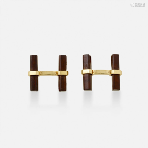 Gold and wood cufflinks