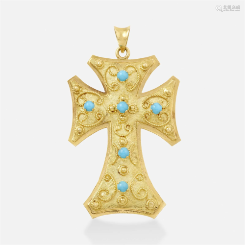 Turquoise and gold cross pendant