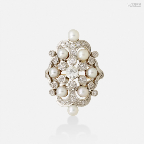 Antique, Cultured pearl and diamond ring
