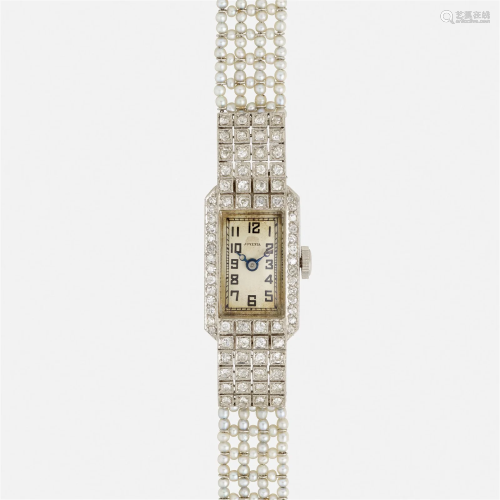 Art Deco, Diamond and seed pearl wristwatch