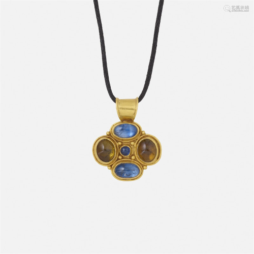 Ann Biederman, Sapphire, tourmaline, and gold pendant