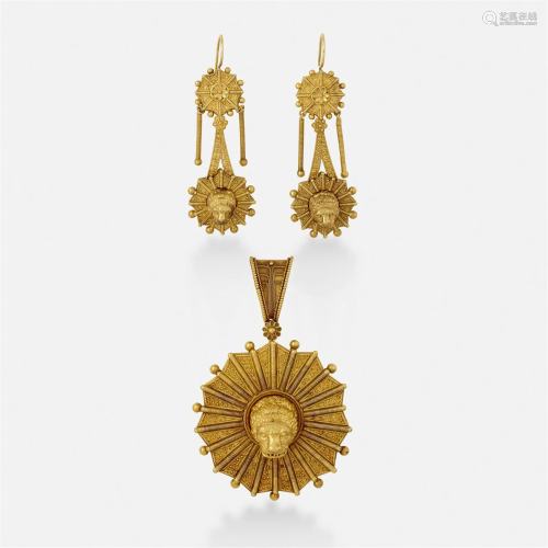 Castellani, Archeological Revival Pendant, earrings