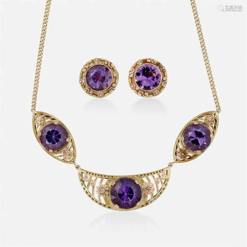 Amethyst and gold necklace with earrings