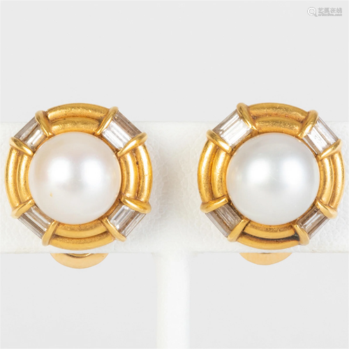 Bulgari 18k Gold, Cultured Pearl and Diamond Earclips