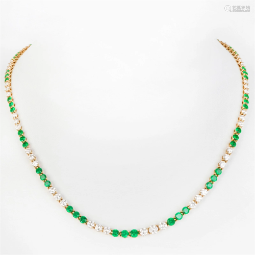 Tiffany & Co. 18k Gold, Diamond and Emerald Necklace and...