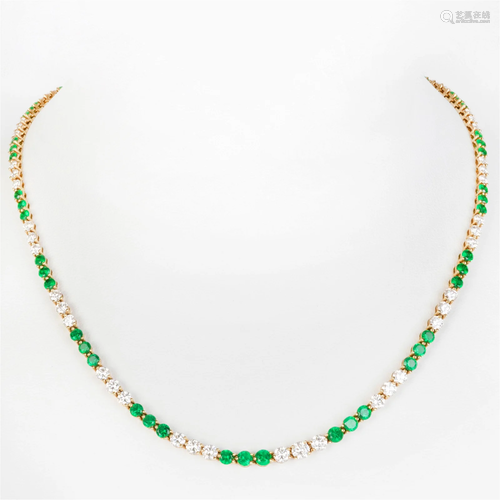 Tiffany & Co. 18k Gold, Diamond and Emerald Necklace and...