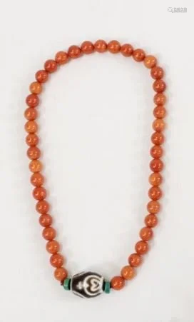 CORAL NECKLACE WITH DZI