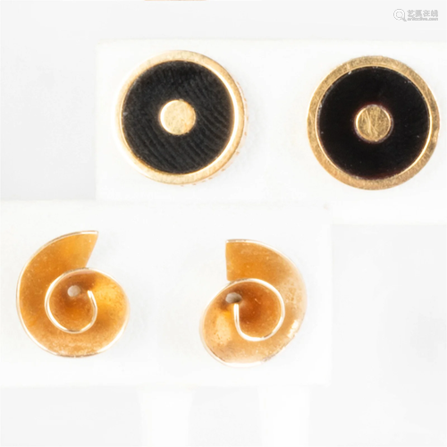 Pair of Asprey 18k Gold and Onyx Earrings