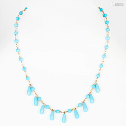 Tiffany & Co. 18k Gold and Turquoise Beaded Necklace