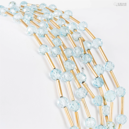 Multistrand 18k Gold and Aquamarine Bead Bracelet