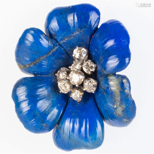 Lapis Lazuli and Diamond Brooch