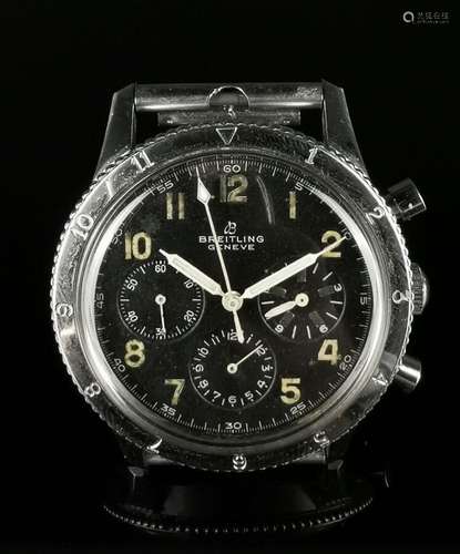 BREITLING. AVI. No. 765. Chronographe bracelet en acier. Boî...