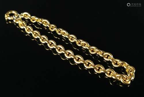 Collier à large maille forçat ovale en or jaune, les attache...