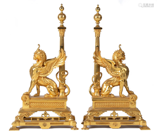 French Empire Style Chenets with Griffins