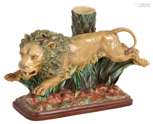 Royal Worcester/Majolica, James Hadley Lion & Vase