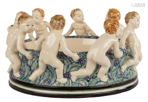 Wilhelm Sus, Majolica Centerpiece with Putto