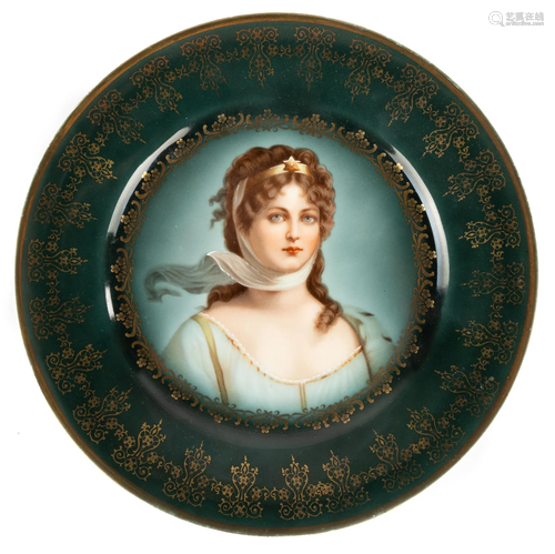 Royal Vienna Hand Painted Porcelain Plate with Portrait of a...