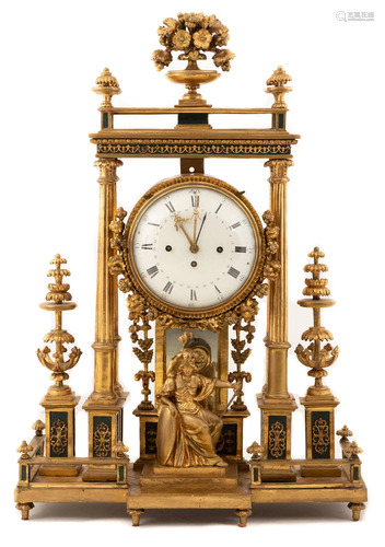 Fine Carved and Giltwood Austrian Neo Classical Mantle Clock