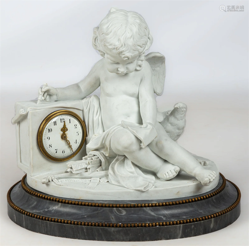 French Bisque Porcelain and Marble Clock