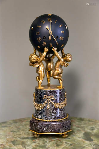 French Sphere Clock with Bronze Cherubs