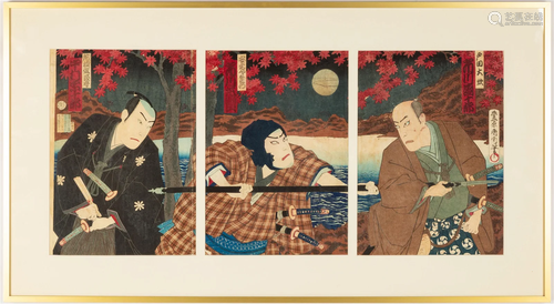 Toyohara Kunichika Japanese Woodblock Triptych