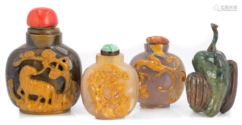 (4) Chinese Hardstone & Agate Snuff Bottles