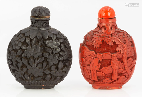 (2) Chinese Cinnabar Lacquer Snuff Bottles